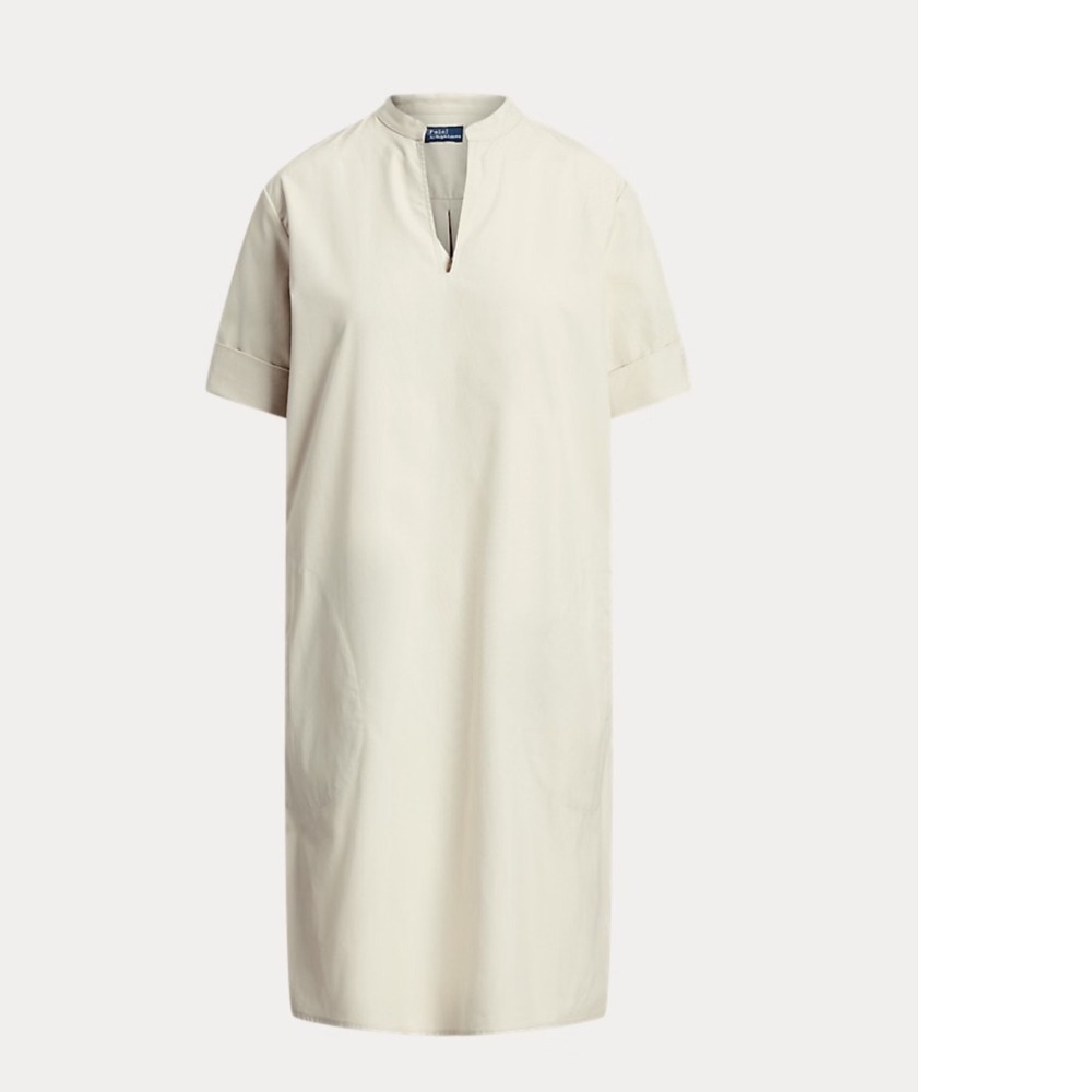 Polo Ralph Lauren Womens Pale Cream Split Neck twill shift Dress XXS 2 NWT‎ XS